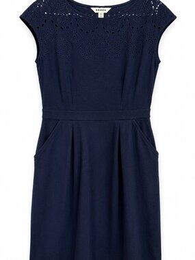 Boden Women's US 8R UK 12R Navy Cotton Eyelet Fit & Flare Dress